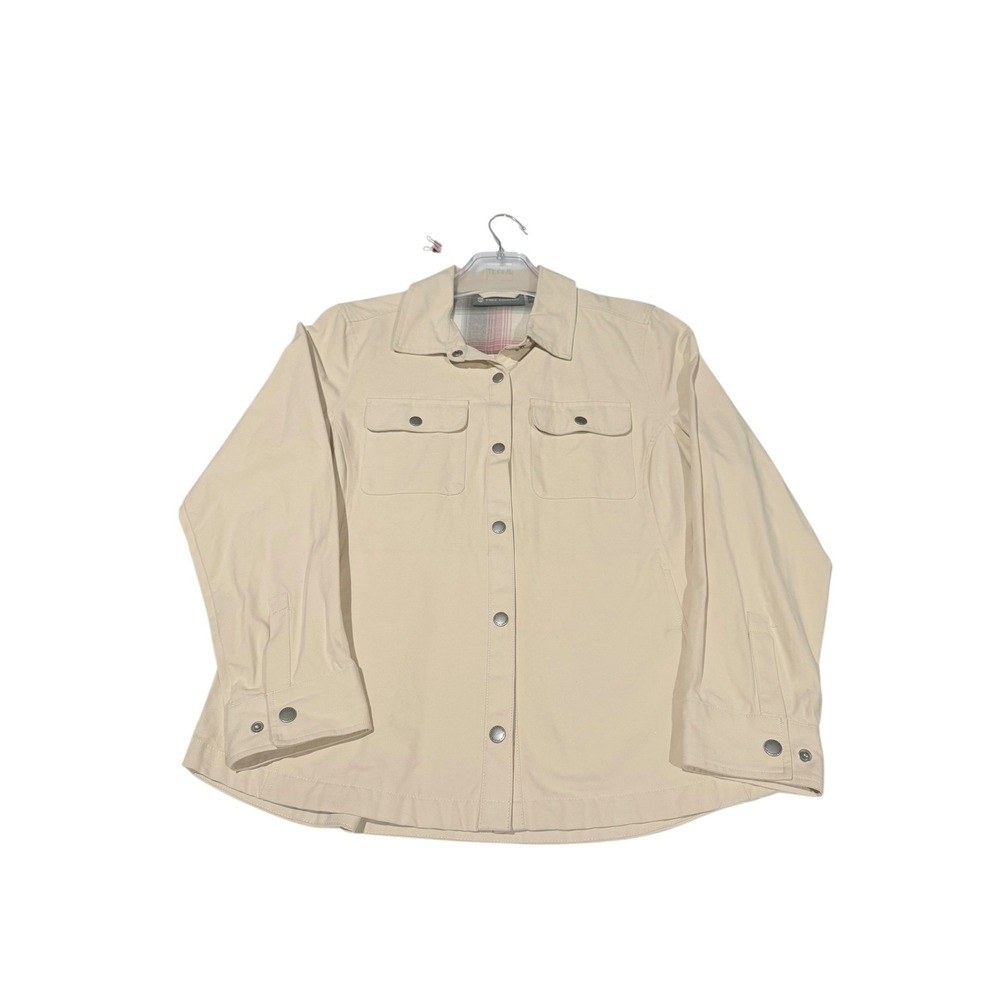 Free Country Womens Cream Tan Snap Front Shirt Jacket‎ Plaid Lined Medium